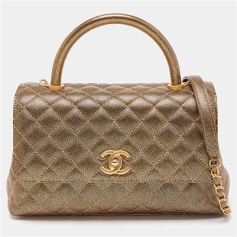 Chanel Coco Handle Flap Quilted Caviar Gold